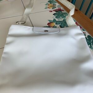 NEW Longchamp France White Nylon/Croc Style Leather Snap Crossbody Bag/Tote ZIP